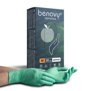 Перчатки нитриловые Benovy зеленые размер S 100шт